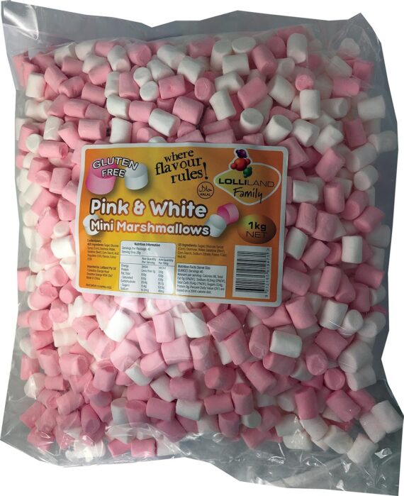 Pink and White MINI Marshmallows 1kg - Bulk Lollies