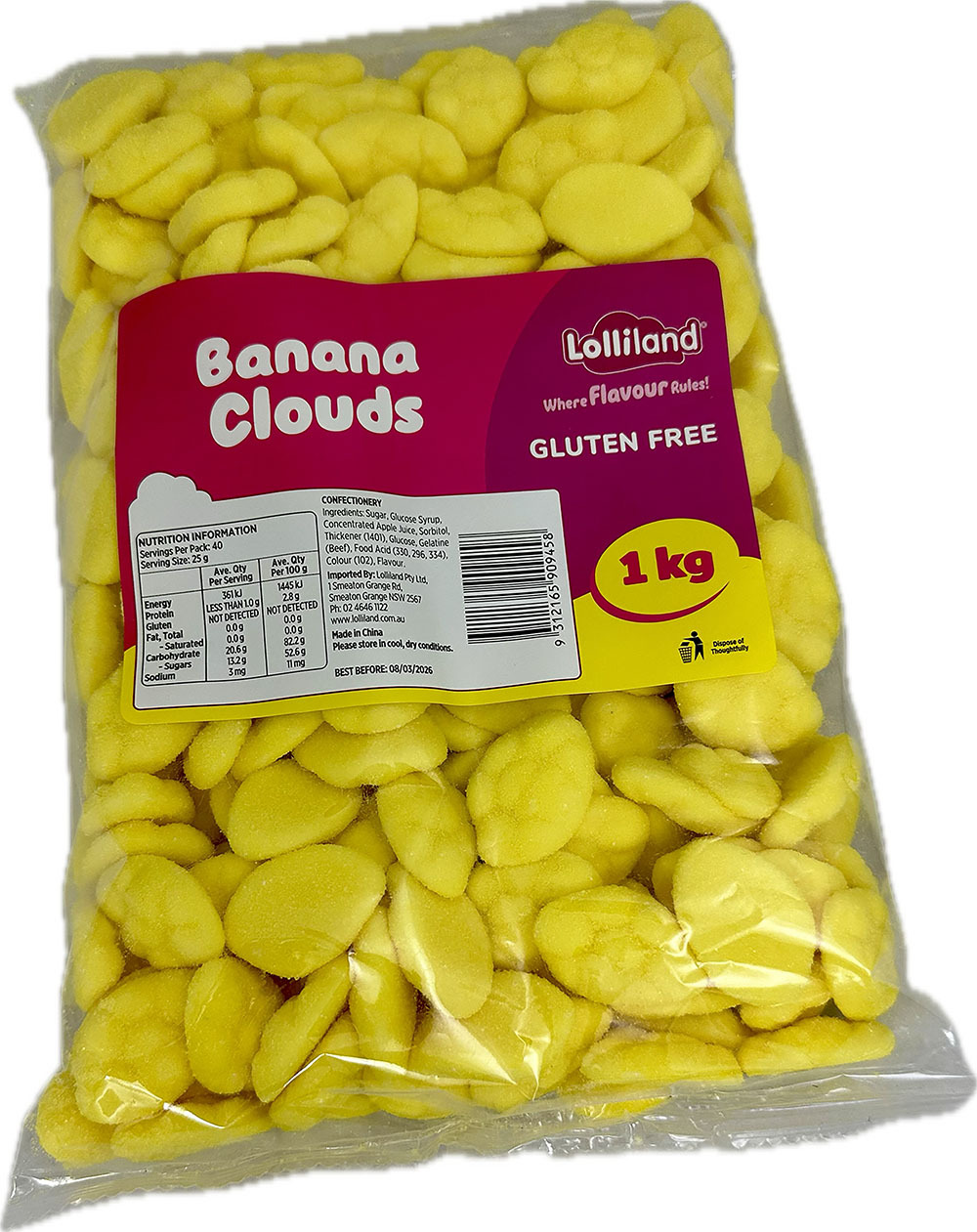 Yellow Clouds - Banana 1kg Bulk Lollies - Lolliland