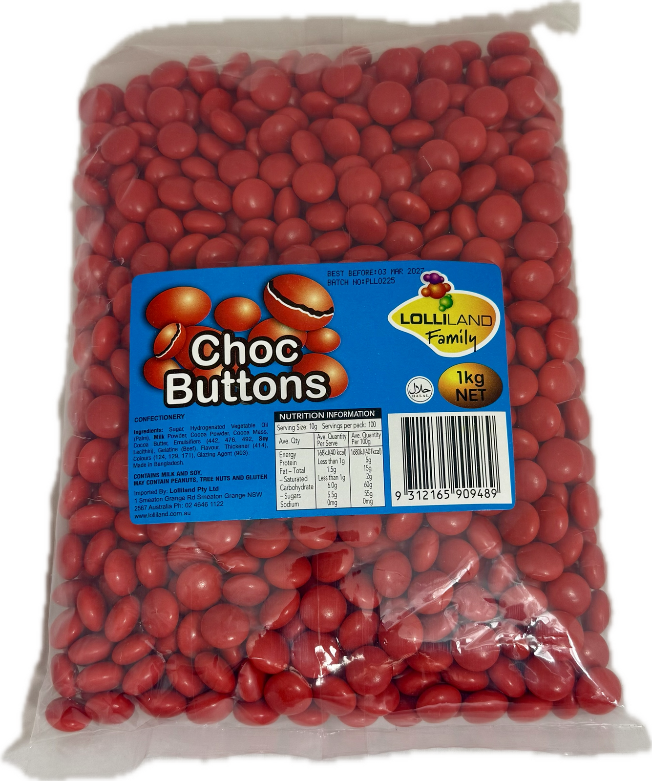 Choc Buttons Red - Bulk 1kg Bag