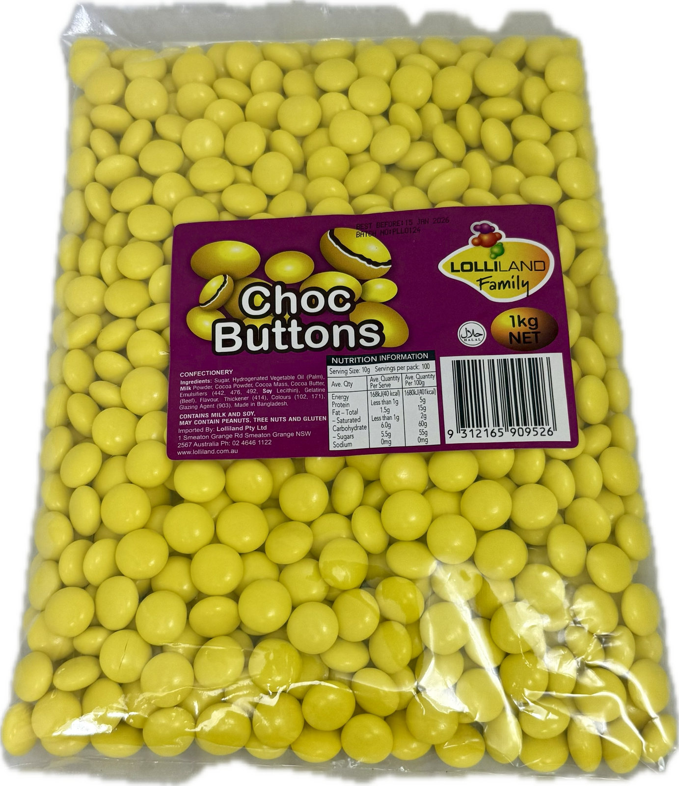 Choc Buttons Yellow - Bulk 1kg Bag