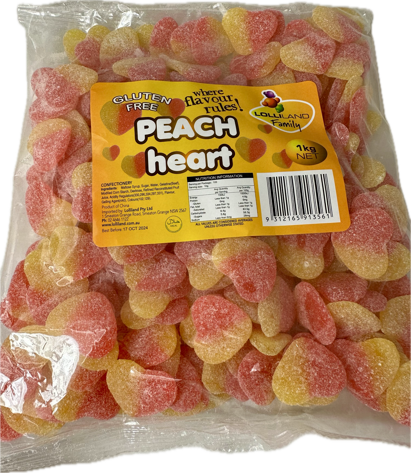 Peach Hearts 1kg Bulk Lollies Bag for Lolly Buffet - Lolliland