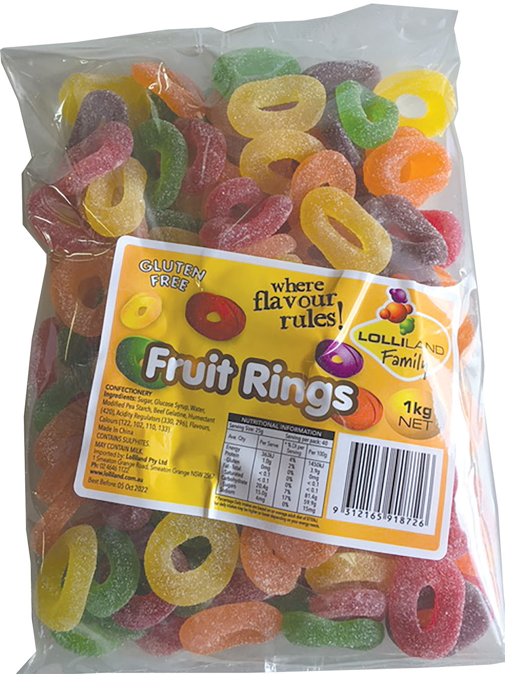 Fruit Rings 1kg - Gluten Free 1kg Bulk Lollies