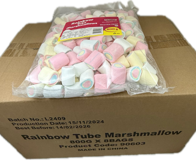 Rainbow Tube Mallows 800g - 8 pack Bulk Carton