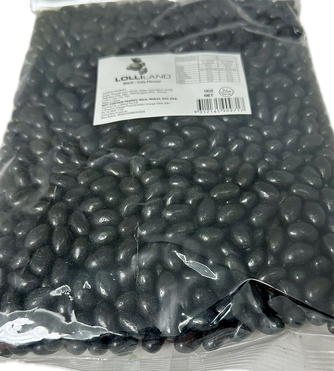 Black Jelly Beans - Cola 1kg Bulk Bag ( Best Before - Nov.2025 )