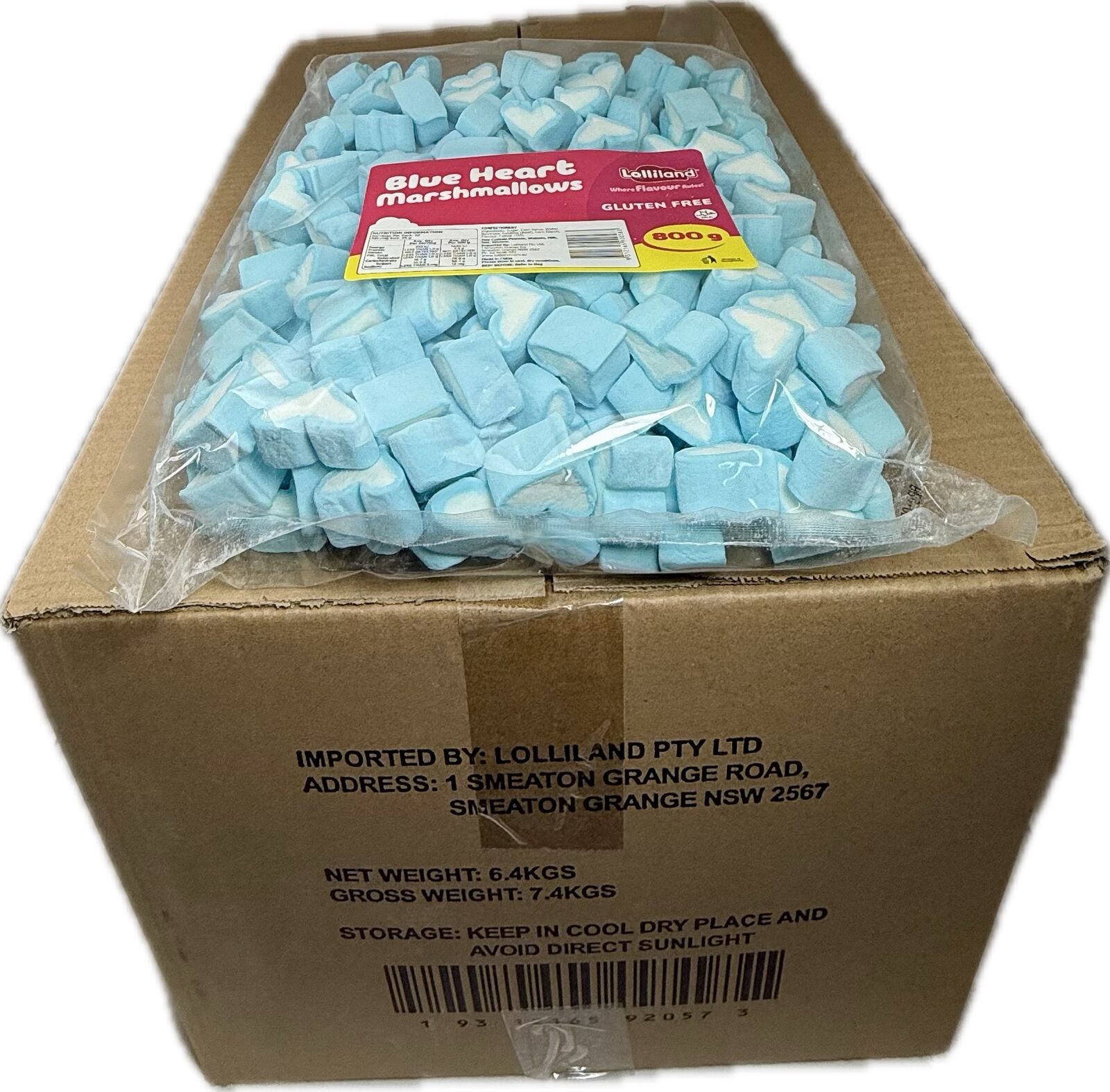 Blue Marshmallow Heart 800g - 8 pack Bulk Carton (Best Before - Feb. 5