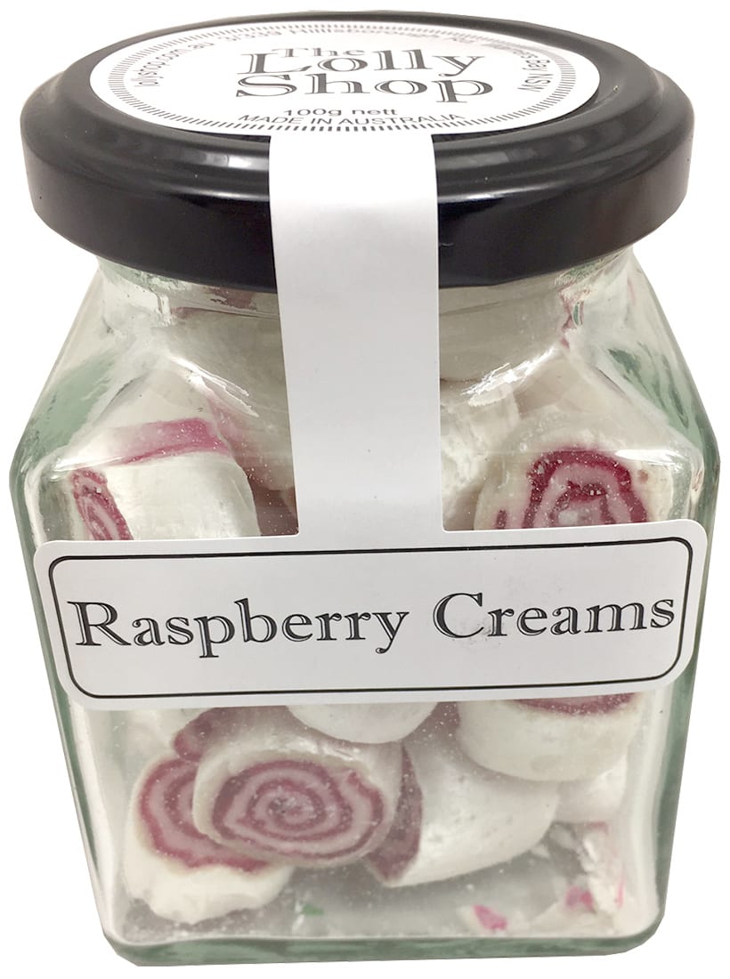 Raspberry Creams Boiled Lollies or Rock Candy 130g Jar ( Best Before - October 31