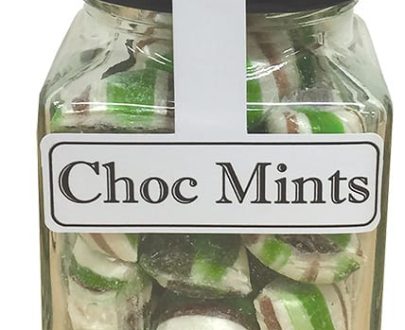 Choc Mints - Boiled Lollies Rock Candy 130g Jars - Carton of 12  ( Best Before - October 31