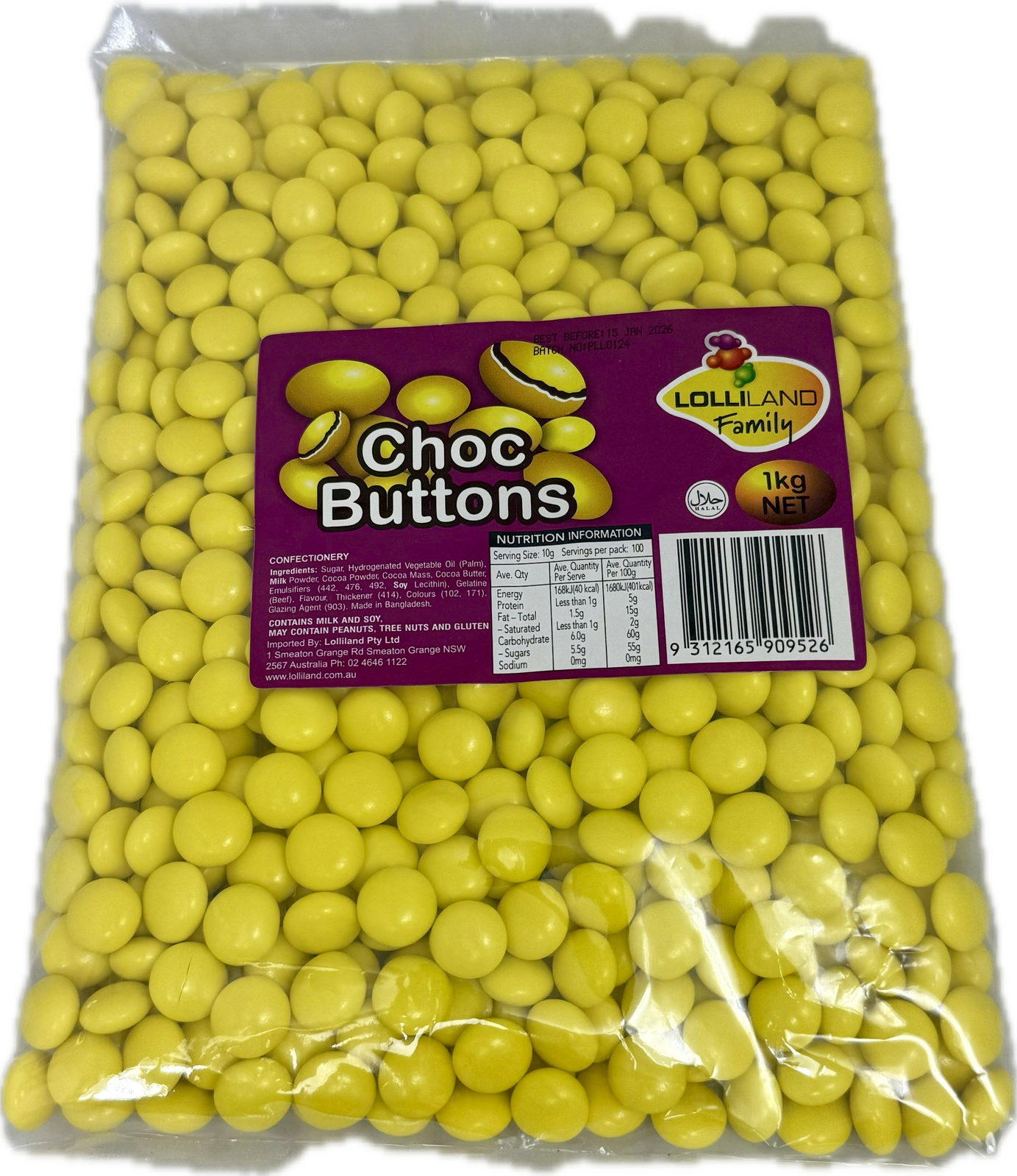 Choc Buttons Yellow - Bulk 1kg Bag