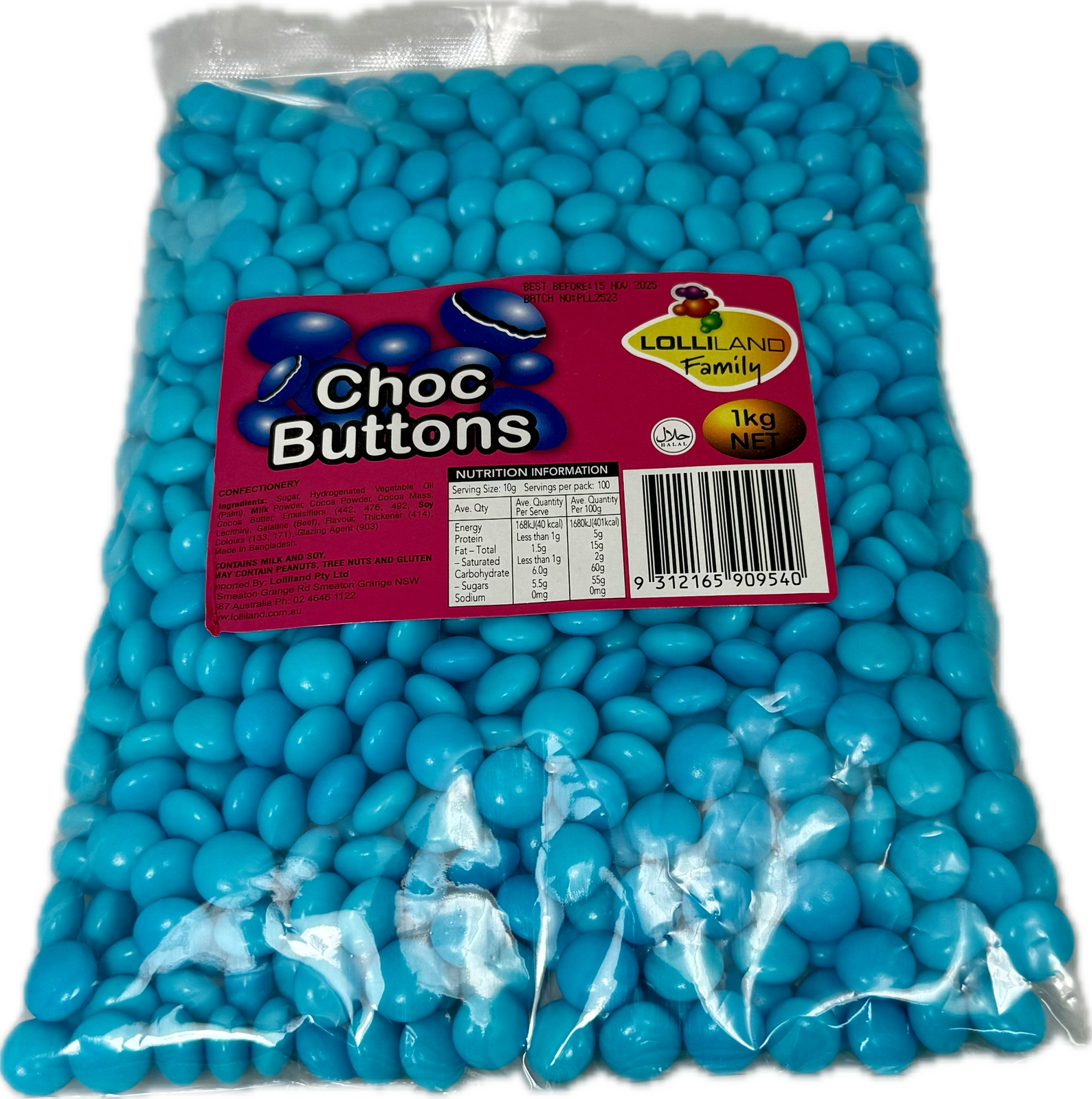 Choc Buttons Blue - Bulk 1kg Bag