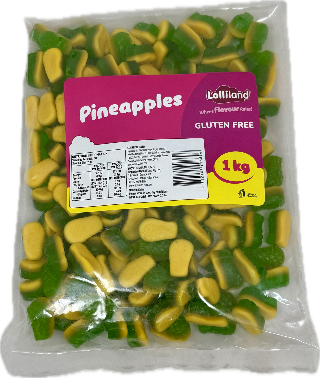 Pineapples 1kg Gummy Delight Bulk Lollies Bag - Lolliland
