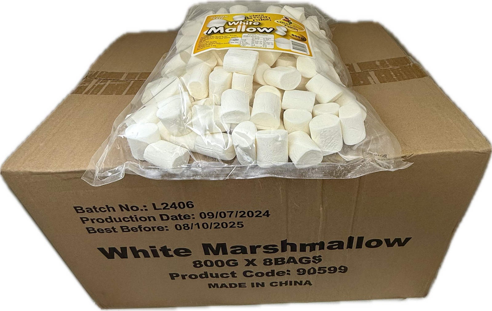 White Cylinder Mallow 800g - 8 pack Bulk Carton