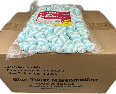 Blue Marshmallow Twists 800g -  8 pack Bulk Carton