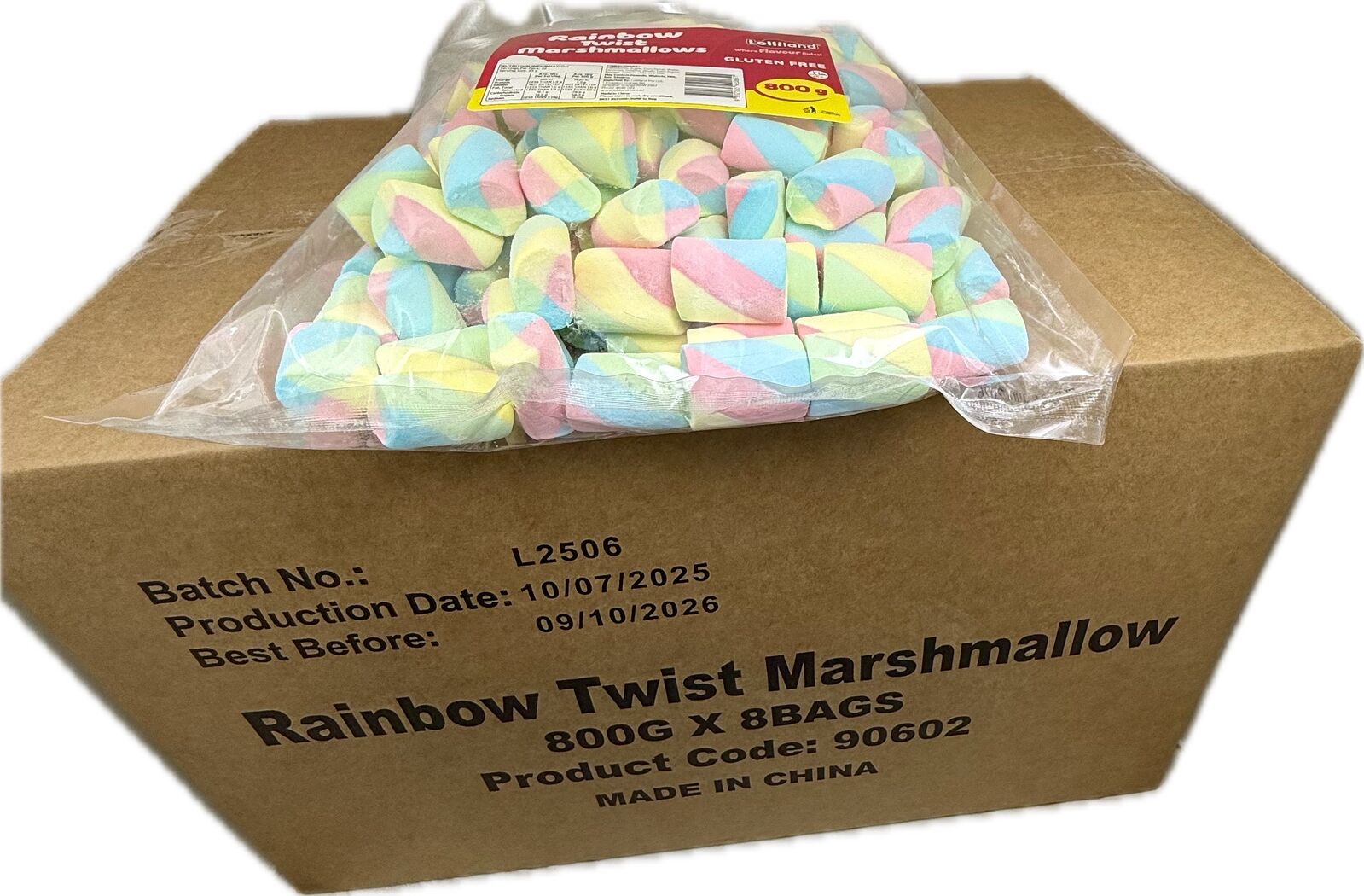 Rainbow Twists Marshmallows 800g - 8 pack Bulk Carton