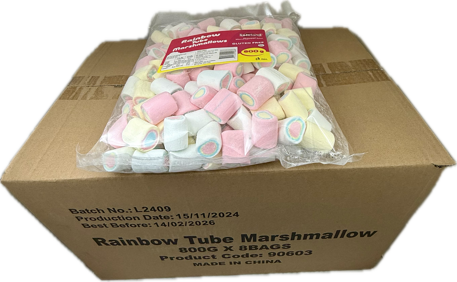 Rainbow Tube Mallows 800g - 8 pack Bulk Carton