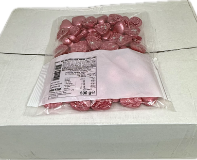 Pink Chocolate Hearts 500g Carton of 12 ( Best Before - June 30