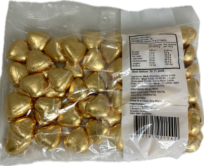 Gold Chocolate Hearts 500g