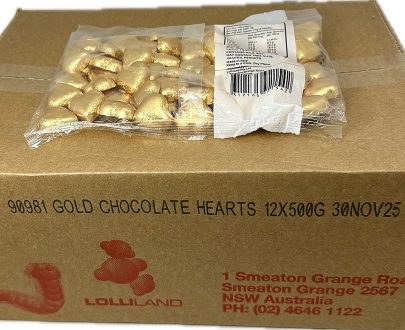 Gold Chocolate Hearts 500g Carton of 12