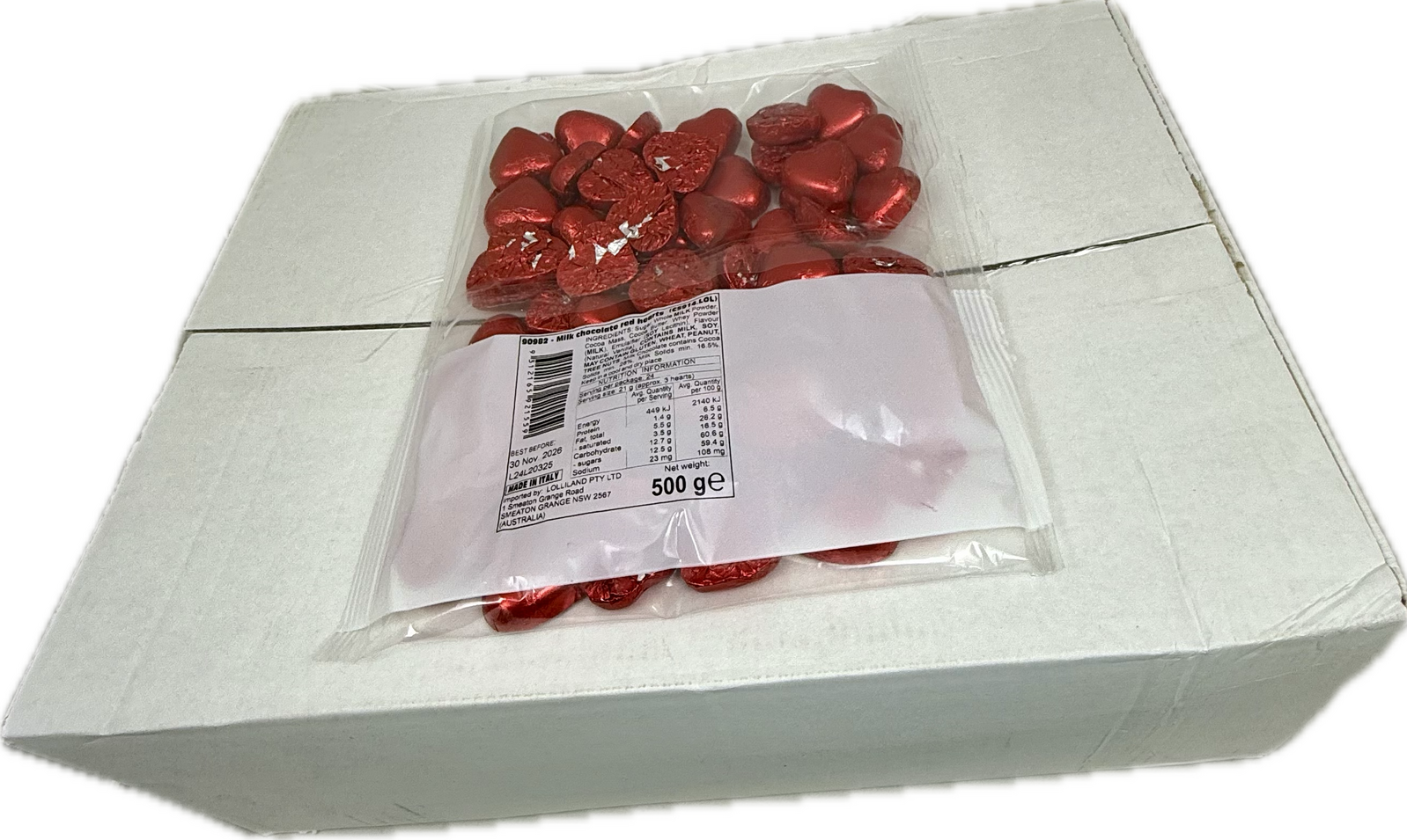 Red Chocolate Hearts 500g Carton of 12