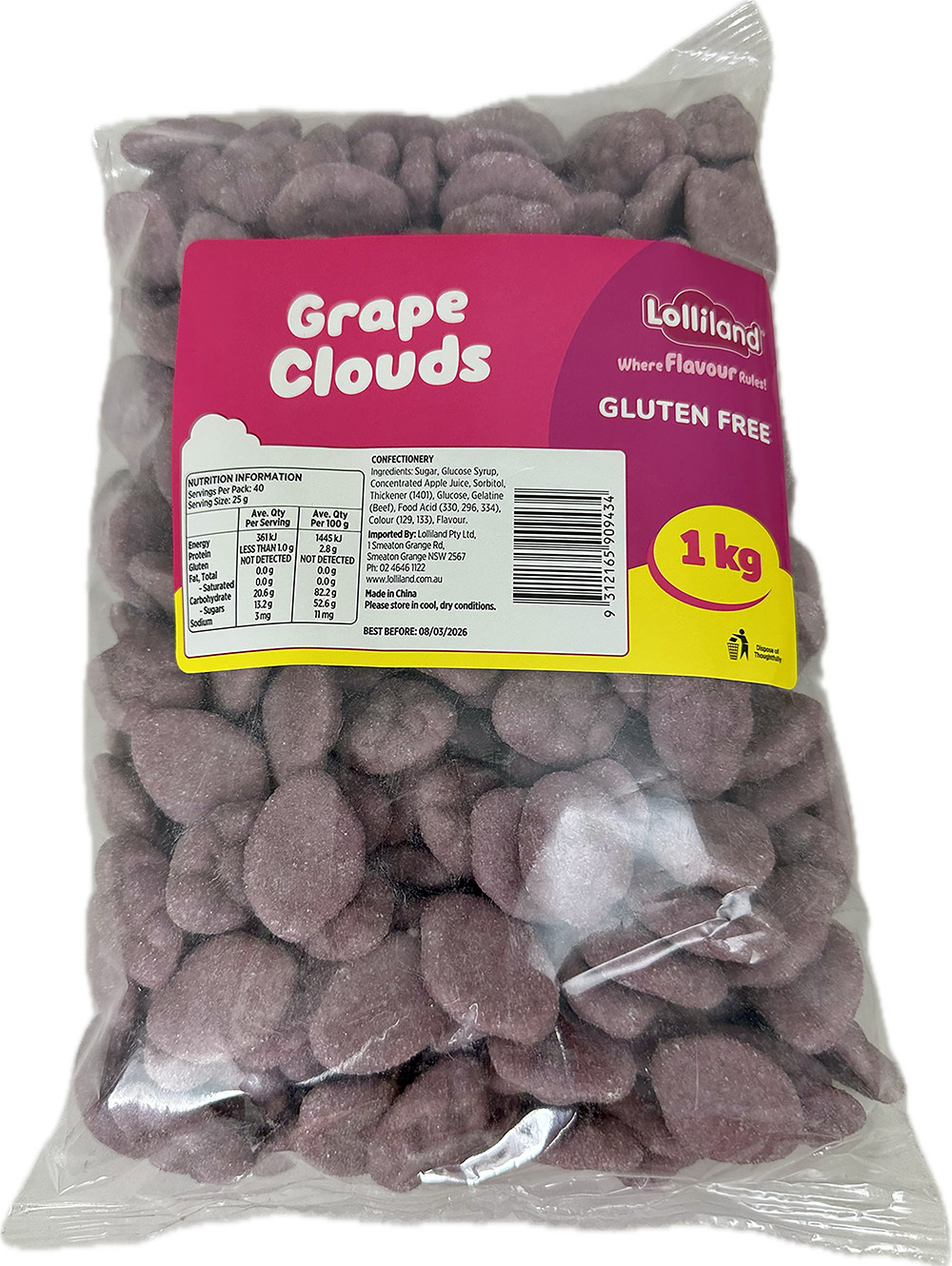 Purple Clouds - Grape 1kg Bulk Lollies Bag for Lolly Buffet - Lolliland ( Best Before - March 8