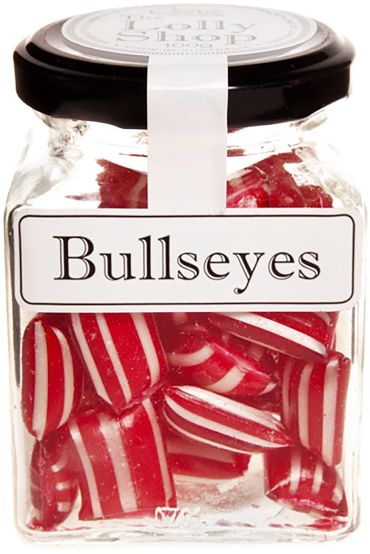 Bullseyes Peppermint Boiled Lollies 130g Jar - Ctnn of 12 ( Best Before - Feb 28