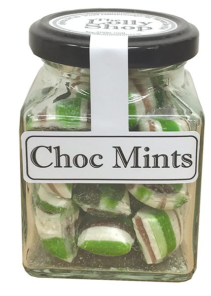 Choc Mints - Boiled Lollies Rock Candy 130g Jars - Carton of 12 ( Best Before - October 31